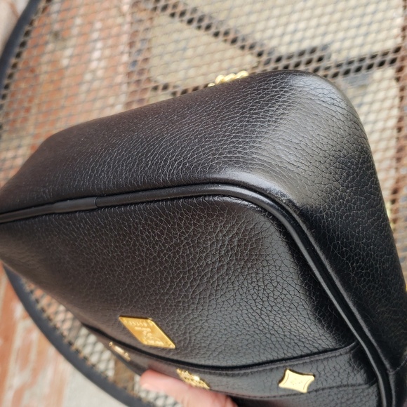 Vintage MCM Black Leather Gold Chain Mini Crossbody Bag Made in Germany Classic - Picture 17 of 17